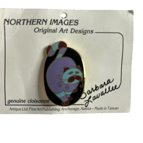Vintage Barbara Lavallee Brooch Pin Genuine Cloisonne Enamel Cheshire Cat Kitty - Picture 2 of 7